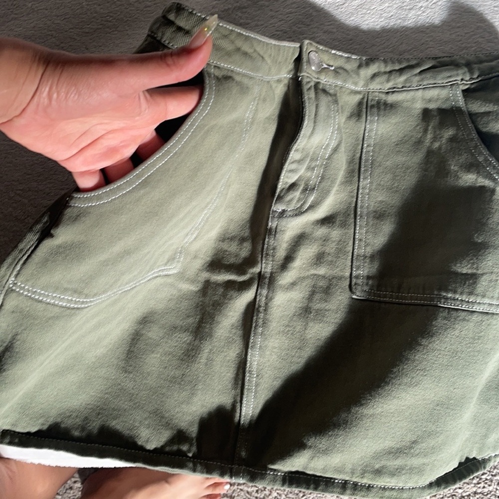 Denim olive green mini skirt